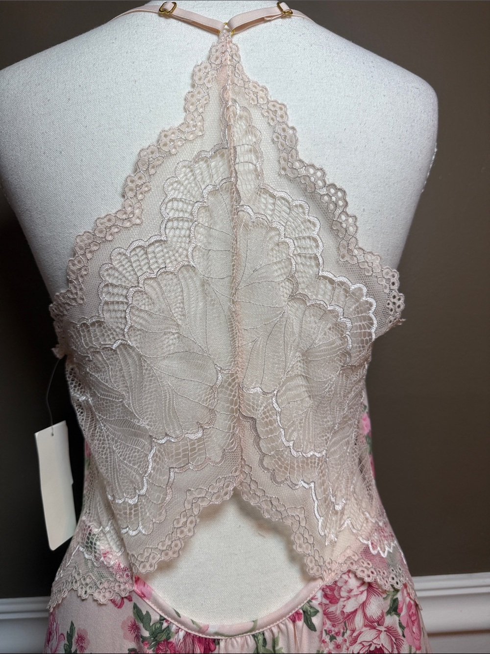 Flora Nikrooz Pink Floral Lace Trim Slip Chemise Nightgown‎ Dress NWT M - Picture 4 of 9